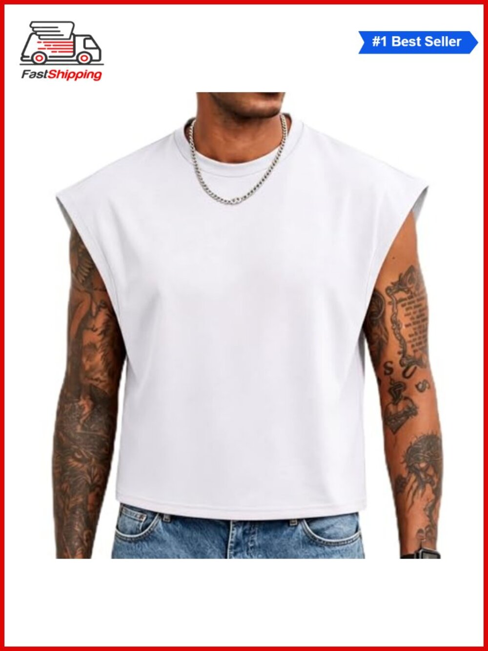 ✨Saiji Friends Men's Crop Top Cap Sleeve Boxy Cut Tank Top Crewneck Sleeveless